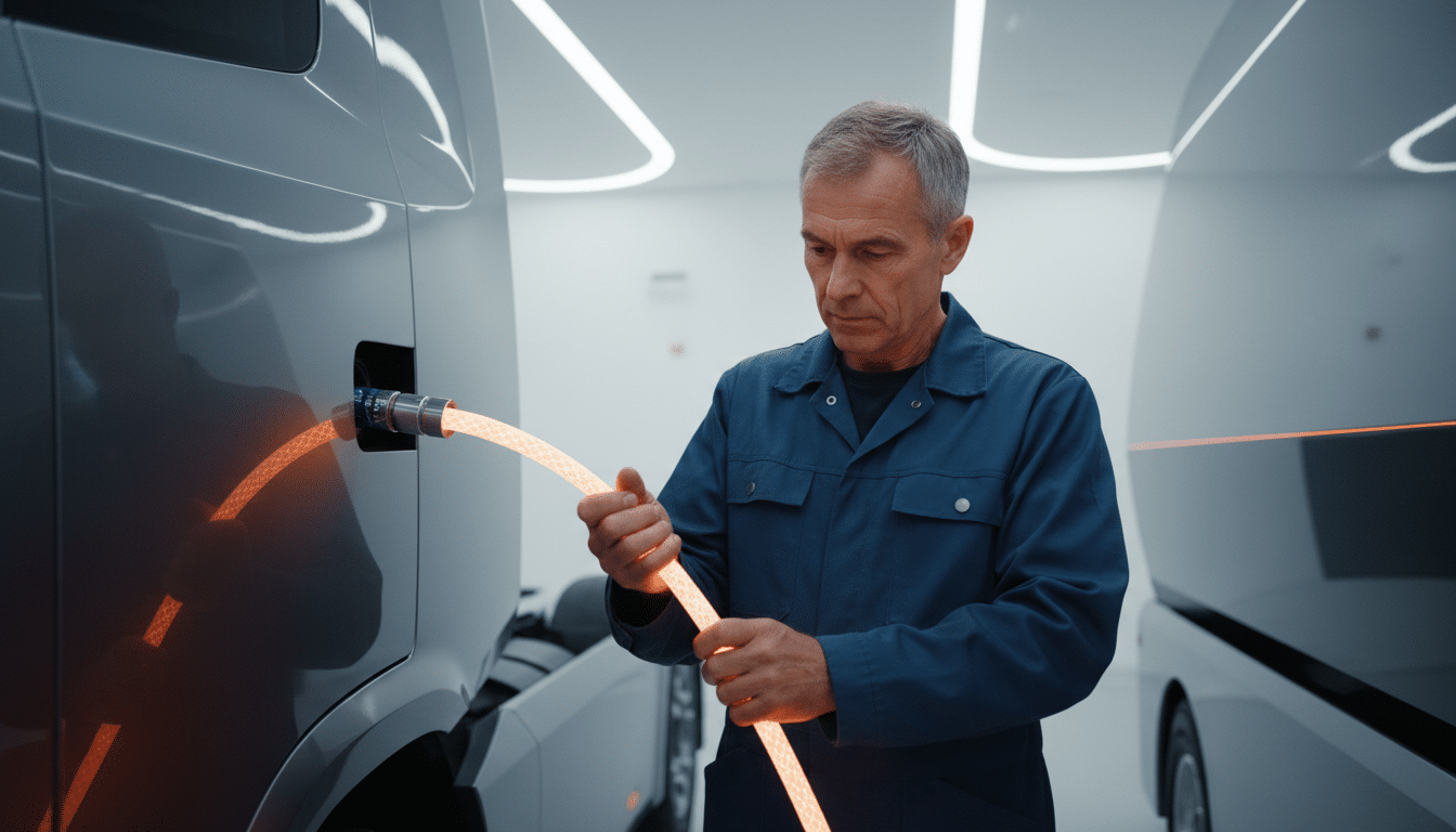 Mains connectant un câble entre véhicule et remorque