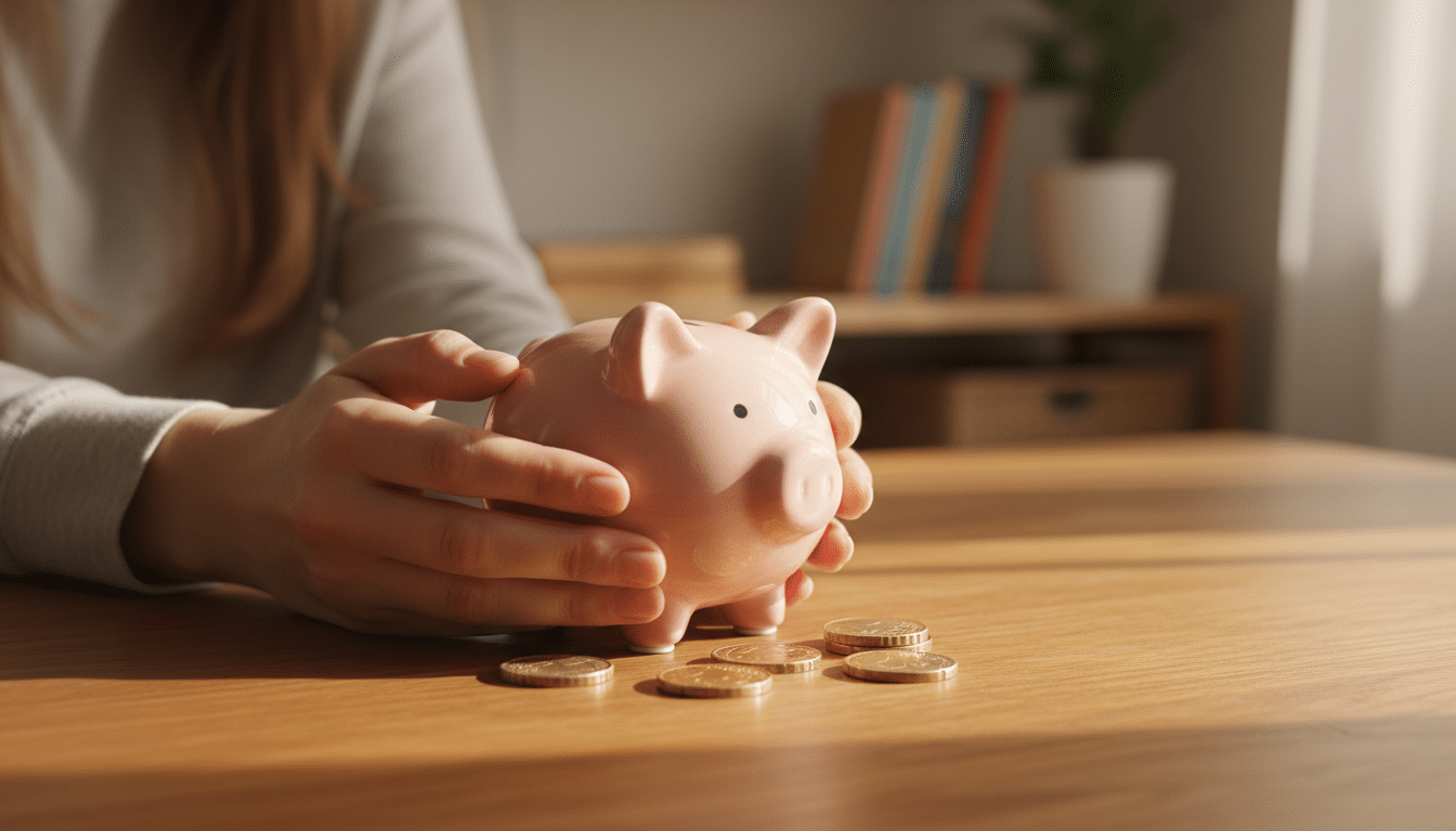 Mains tenant une tirelire et des pièces en euros