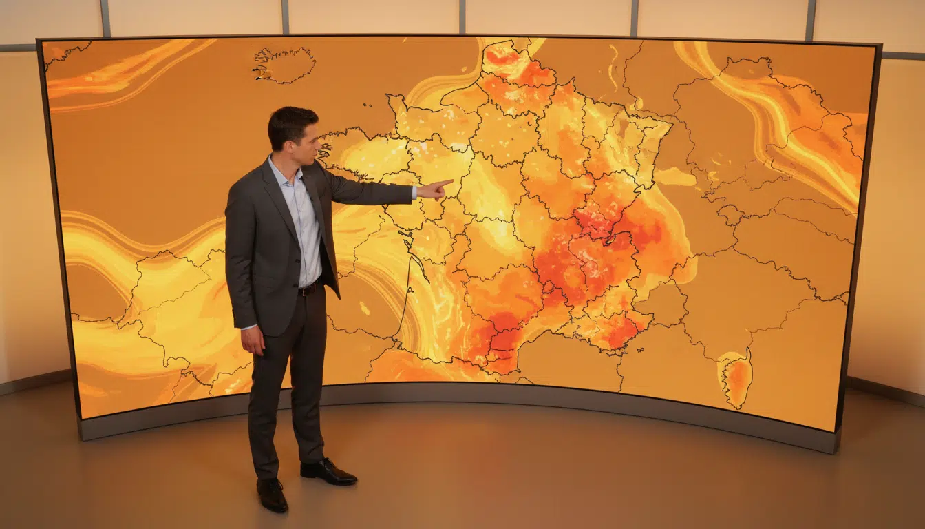 Météorologue devant une carte météo de France