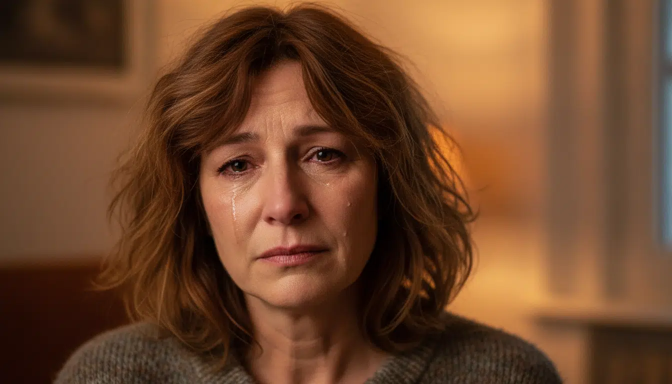 Femme en larmes exprimant une profonde tristesse