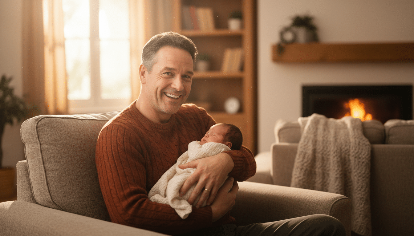 Père heureux assis tenant son nourrisson