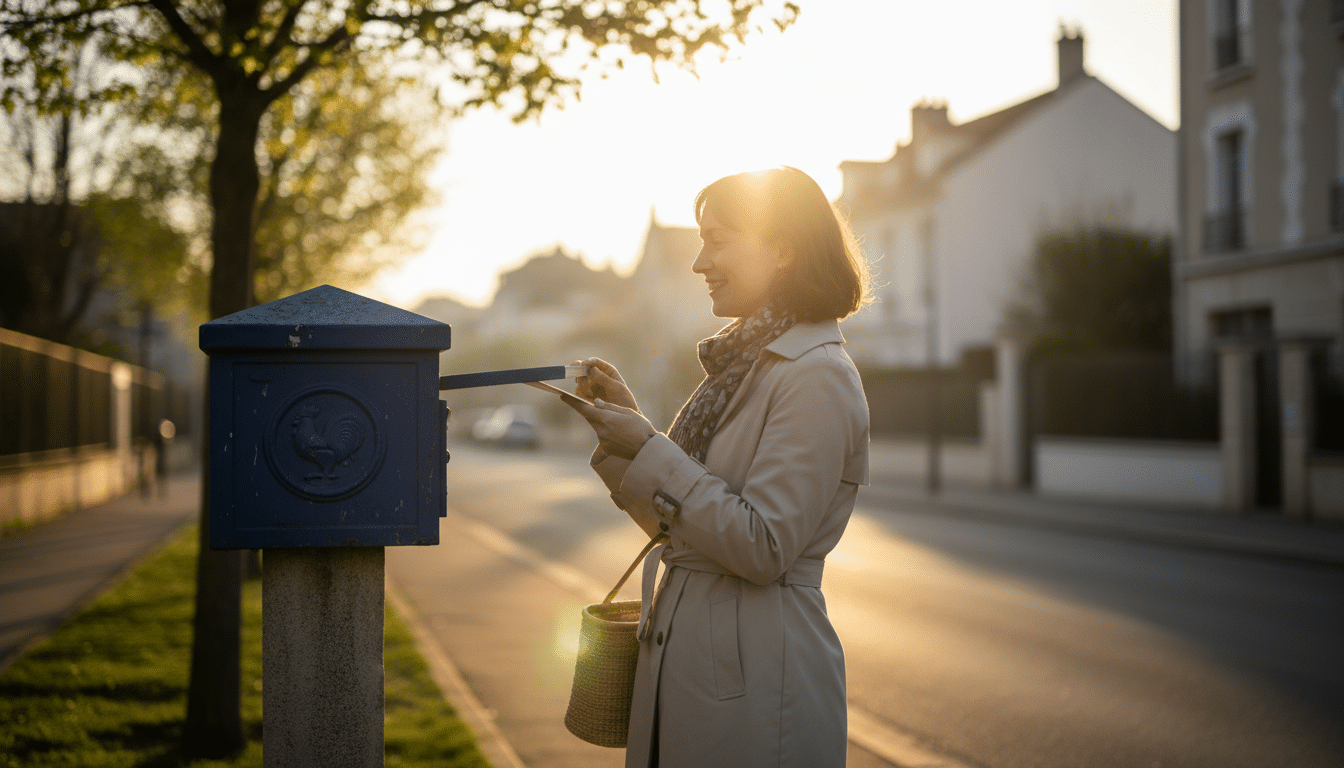Personne vérifiant sa boîte aux lettres au printemps