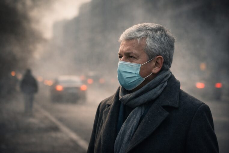 Pollution de l’air : visuel éditorial sobre sur l’exposition quotidienne aux particules fines