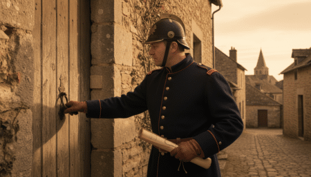 Pompier du XIXe siècle distribuant un calendrier à domicile