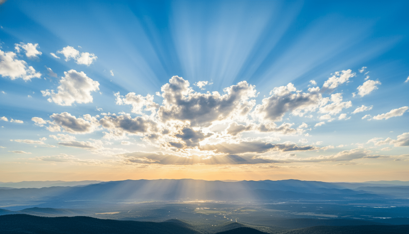 Rayons de soleil traversant un ciel bleu lumineux