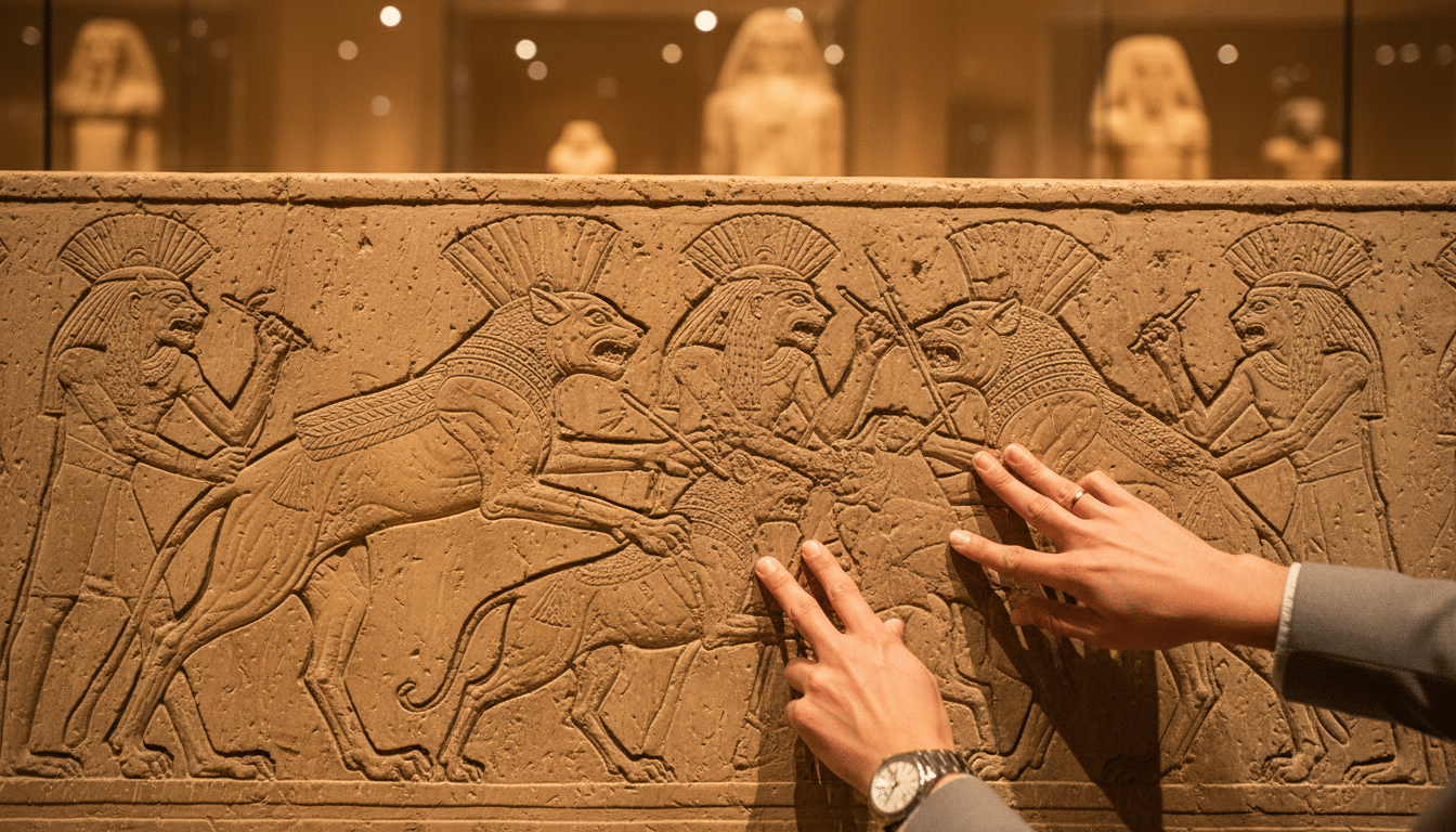 Relief archéologique égyptien représentant des chats