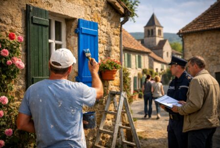 Repeindre ses volets au printemps dans un village français soumis à des règles locales