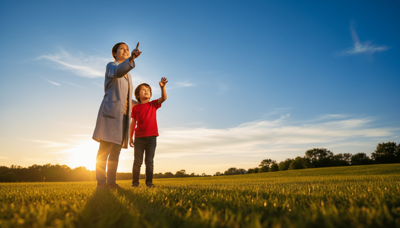 Scientifique expliquant la diffusion de la lumière dans le ciel bleu