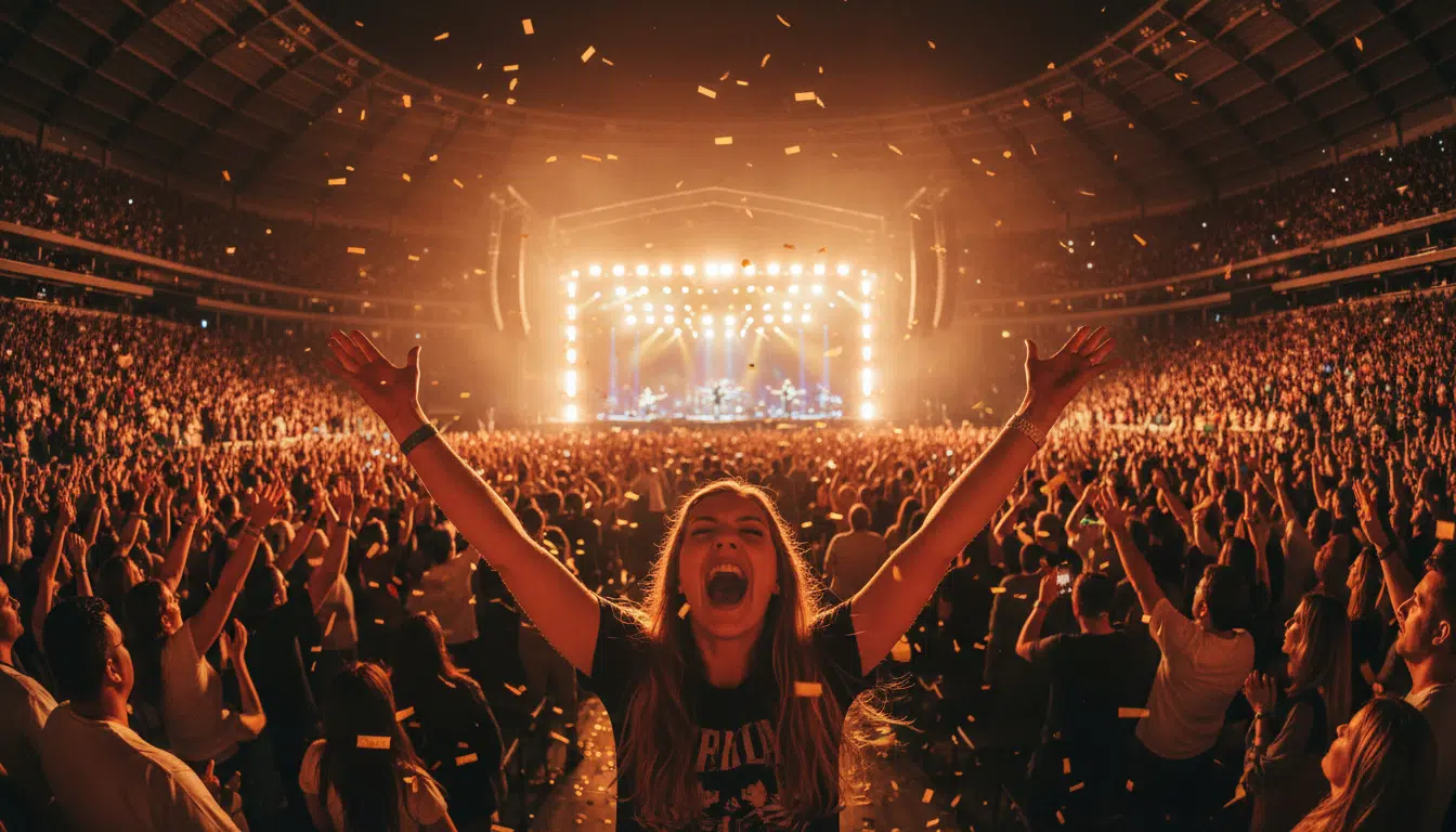 Spectatrice enthousiaste dans une grande salle de concert