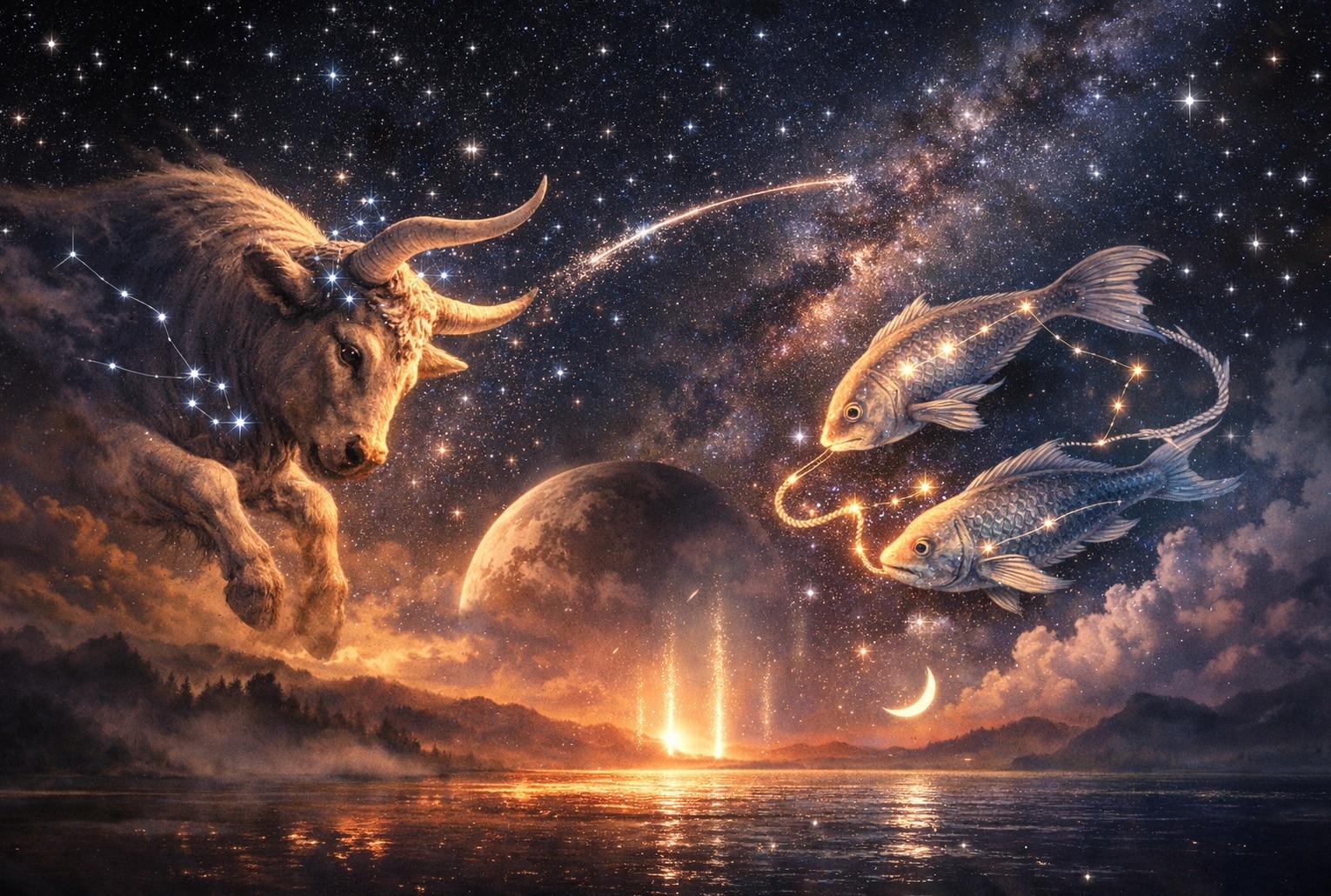 Signes astrologiques Taureau et Poissons face à un tournant en mars 2026