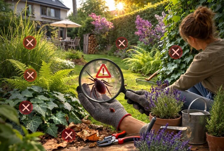 Plantes qui attirent les tiques : zones à risque dans un jardin (herbes hautes, lierre, feuilles mortes)