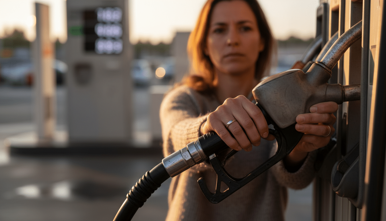 Femme faisant le plein dans une station-service