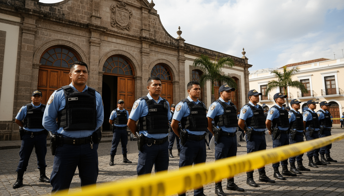 Policiers devant l'entrée d'un établissement scolaire