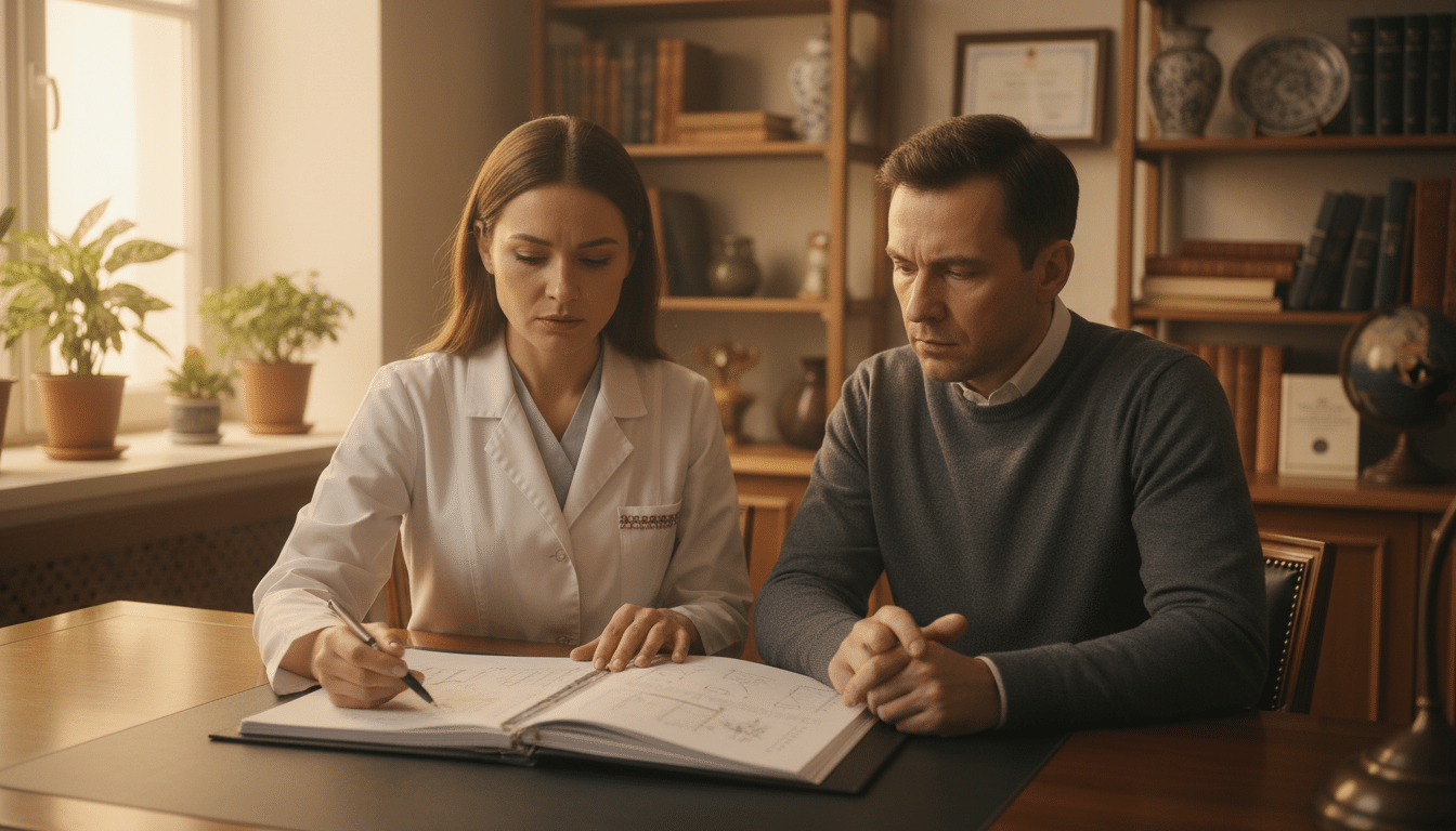 Médecin expliquant un document à une patiente
