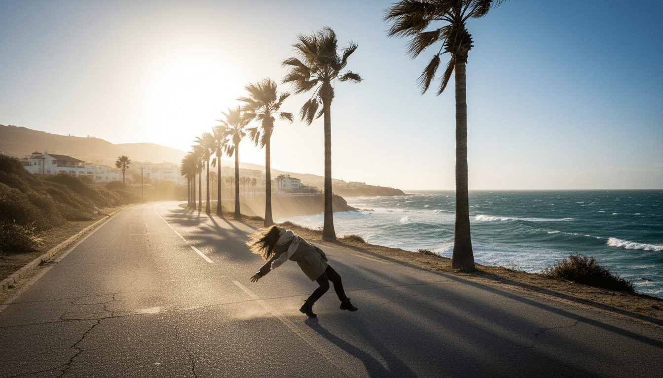 Personne face aux vents violents sur le littoral méditerranéen
