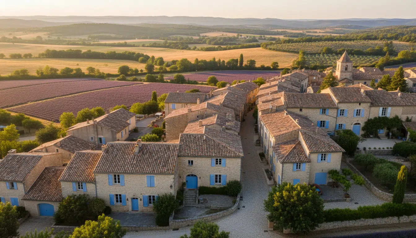 Village du Sud avec volets bleus et toits en tuile
