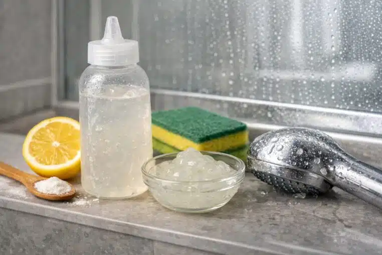 Vinaigre blanc en gel contre le calcaire dans une salle de bain