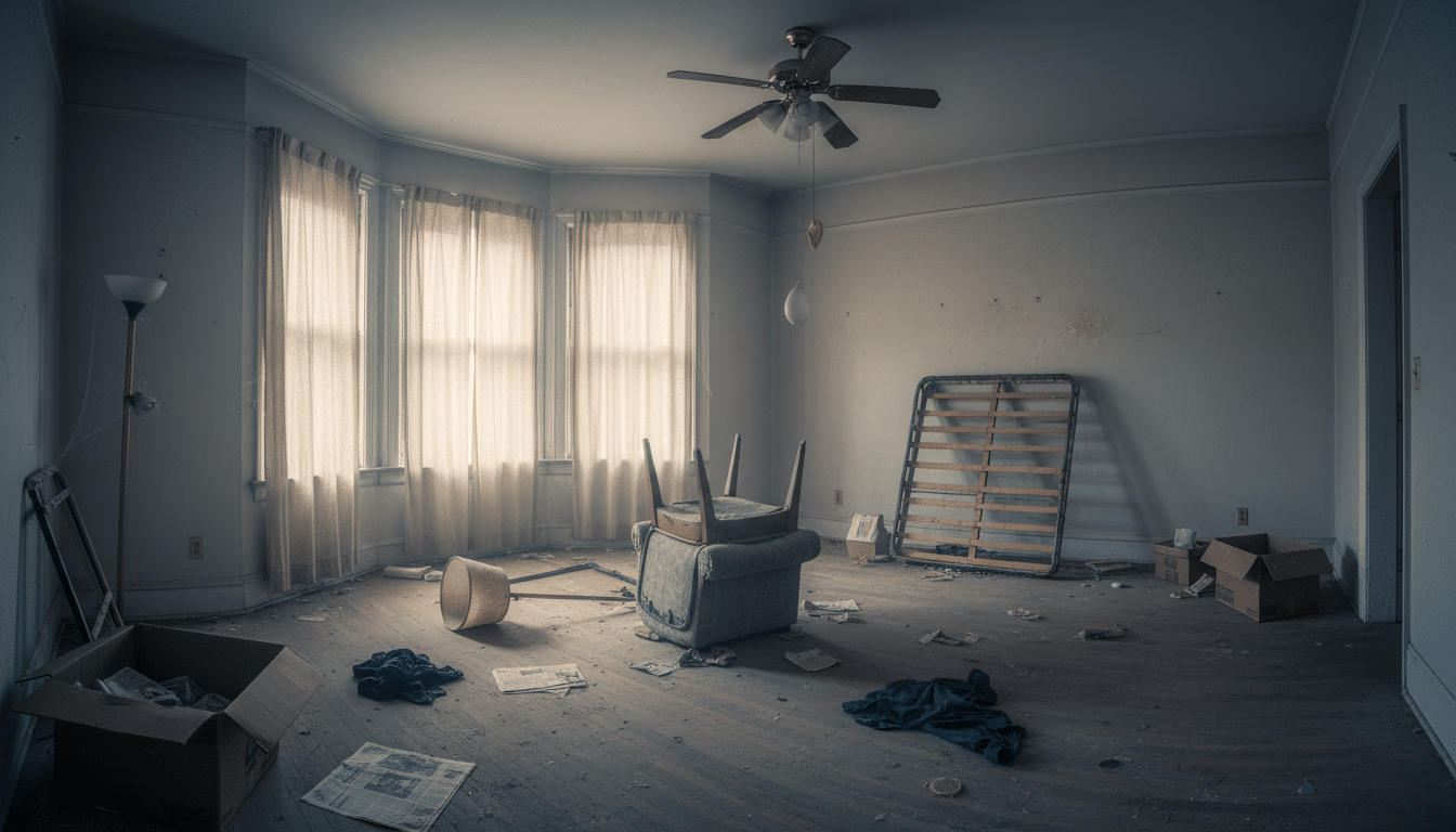 Appartement en désordre évoquant l'isolement de Loana