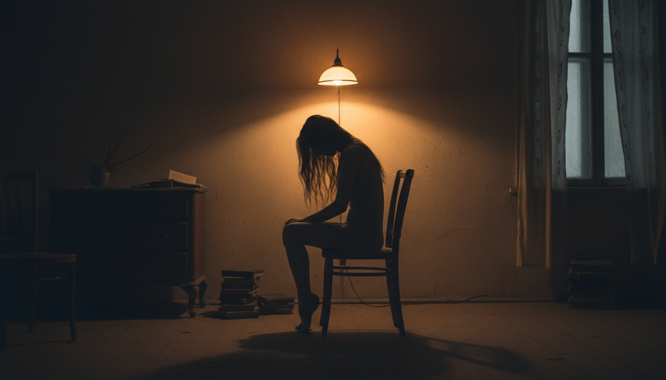 Femme seule dans l'obscurité symbolisant la détresse