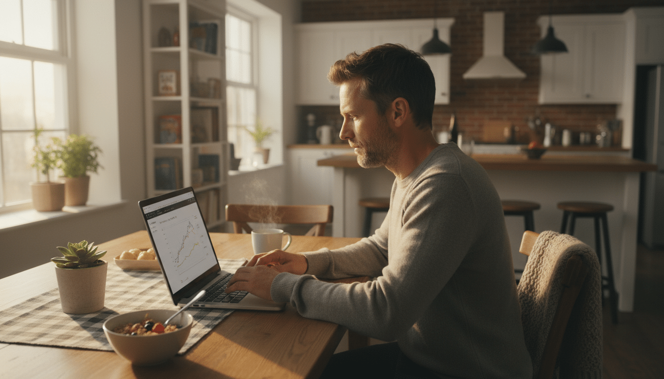 Homme vérifiant les prix de billets en ligne