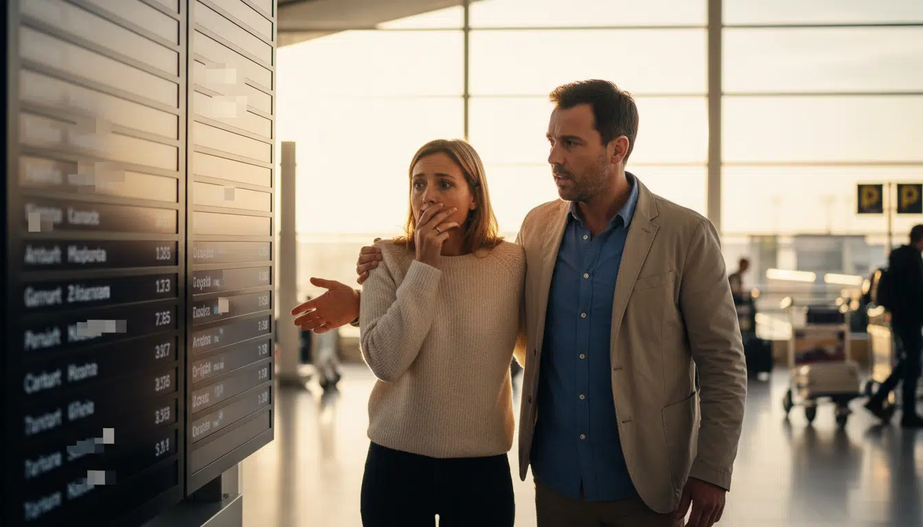 Couple inquiet dans un aéroport