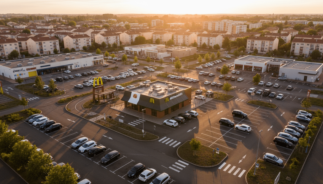 Vue aérienne d'un restaurant McDonald's en banlieue française
