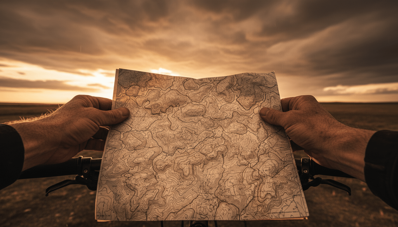 Carte topographique A3 tenue sous la pluie pendant la traversée