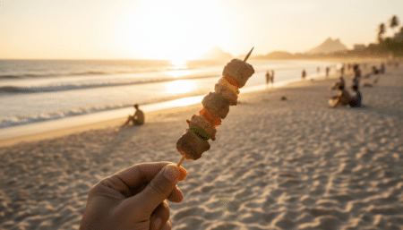 Brochette de viande grillée sur la plage de Copacabana