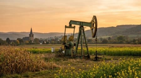 Pompe à pétrole dans un champ alsacien à Oberlauterbach