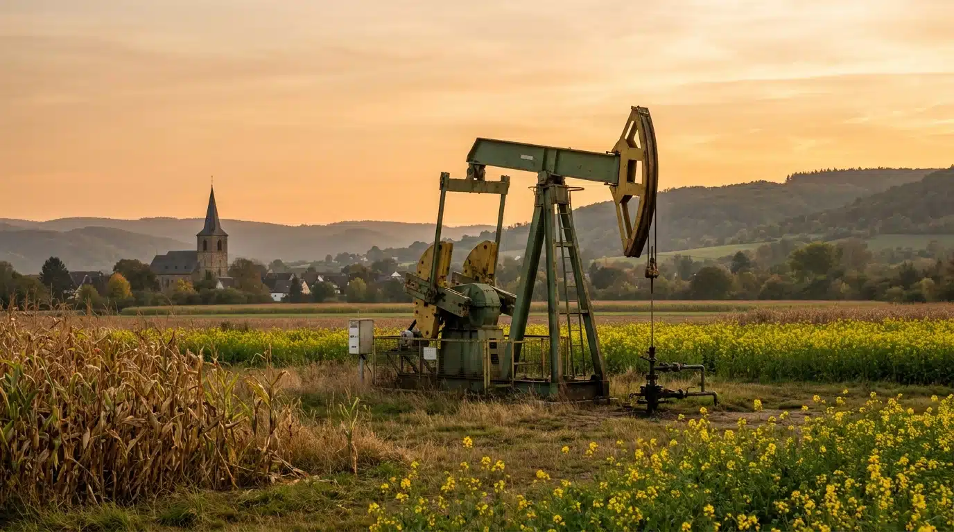 Pompe à pétrole dans un champ alsacien à Oberlauterbach