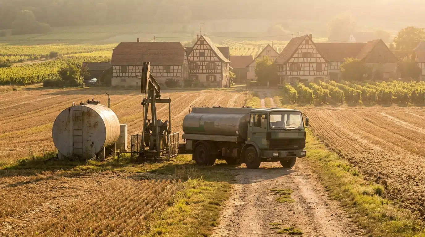 Camion-citerne près du puits de pétrole en Alsace
