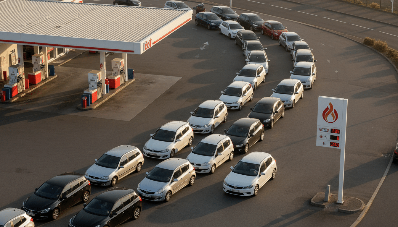 File de voitures devant une station-service en rupture