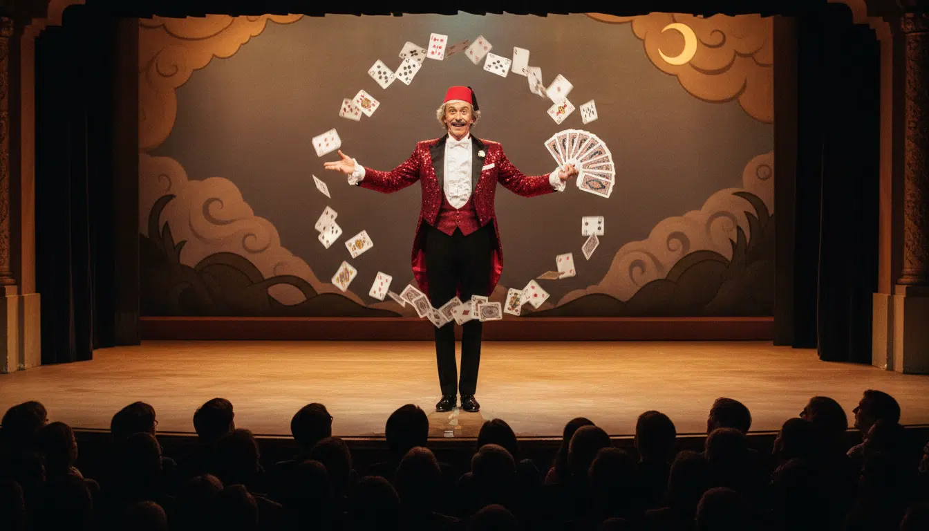 Tommy Cooper sur scène avec son fez rouge