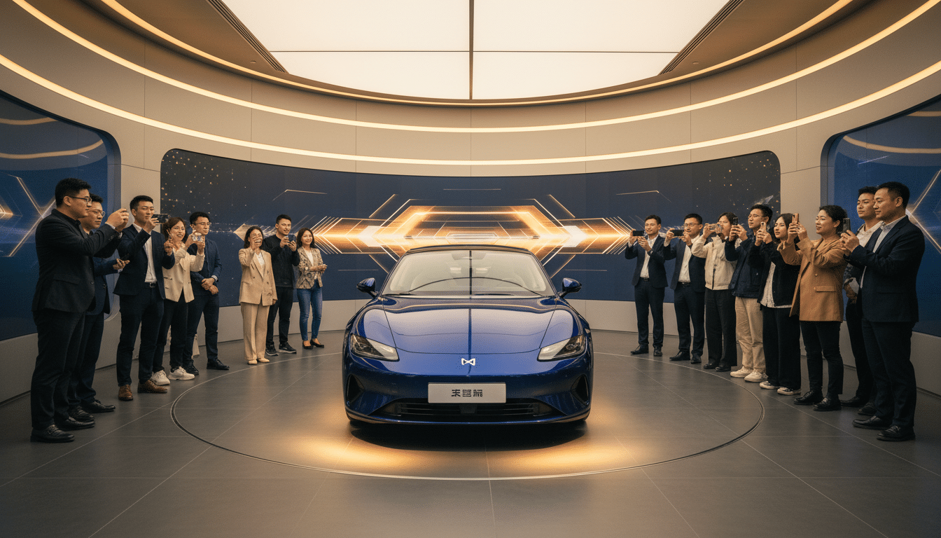 Berline électrique Xiaomi SU7 exposée dans un showroom chinois