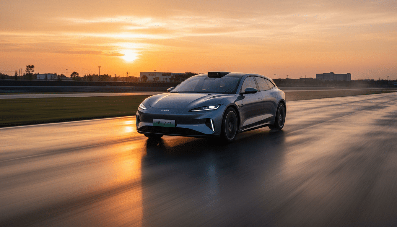 SAIC Shangjie Z7T avec capteur LiDAR sur piste d'essai