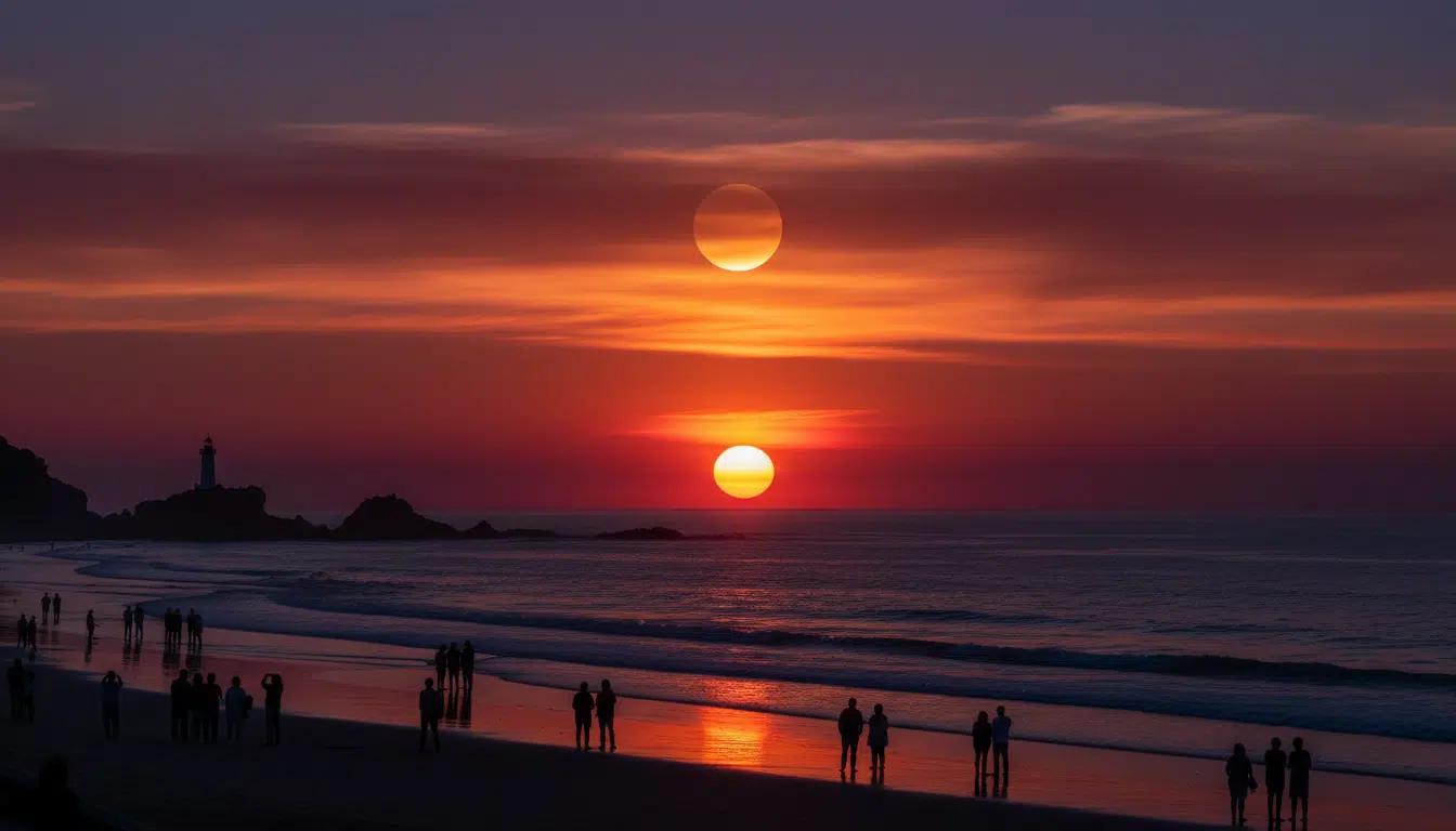 Éclipse solaire au-dessus de la côte de Biarritz au crépuscule