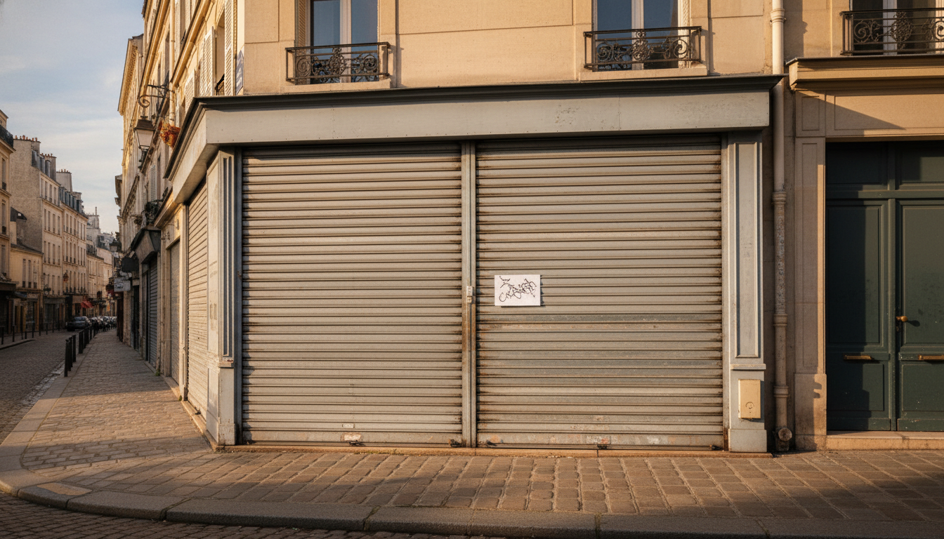 Boucherie fermée avec rideau baissé un jour férié