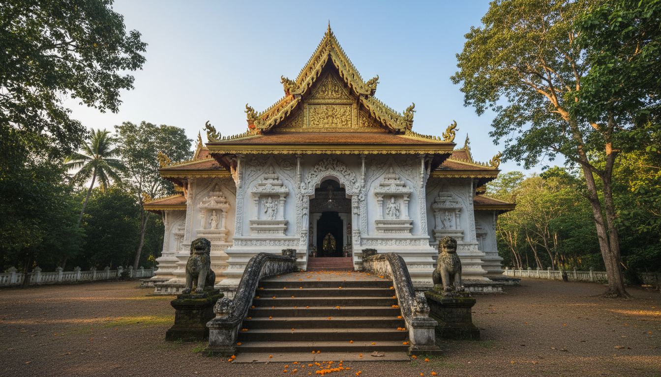 Temple bouddhiste au Sri Lanka baigné de lumière dorée