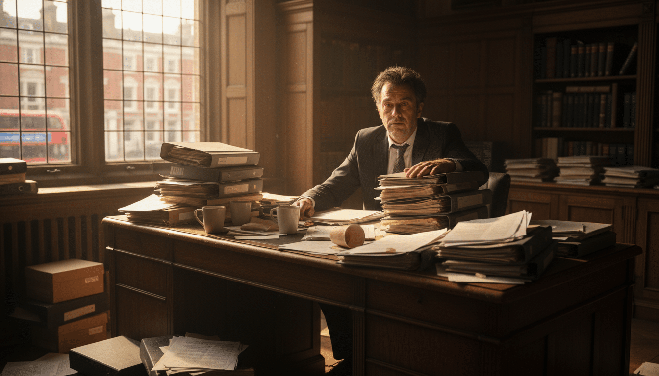 Salarié épuisé seul à son bureau après des années sans congés