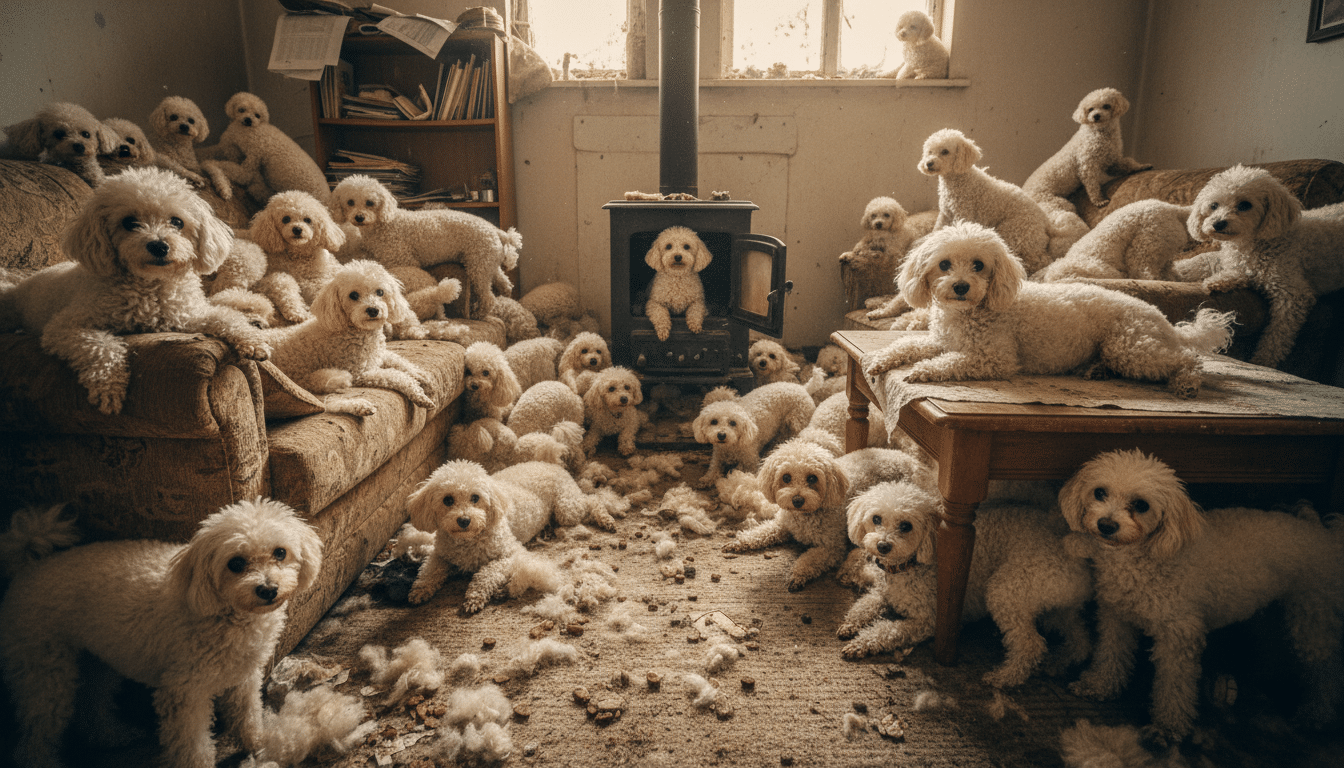 Dizaines de caniches entassés dans une pièce insalubre