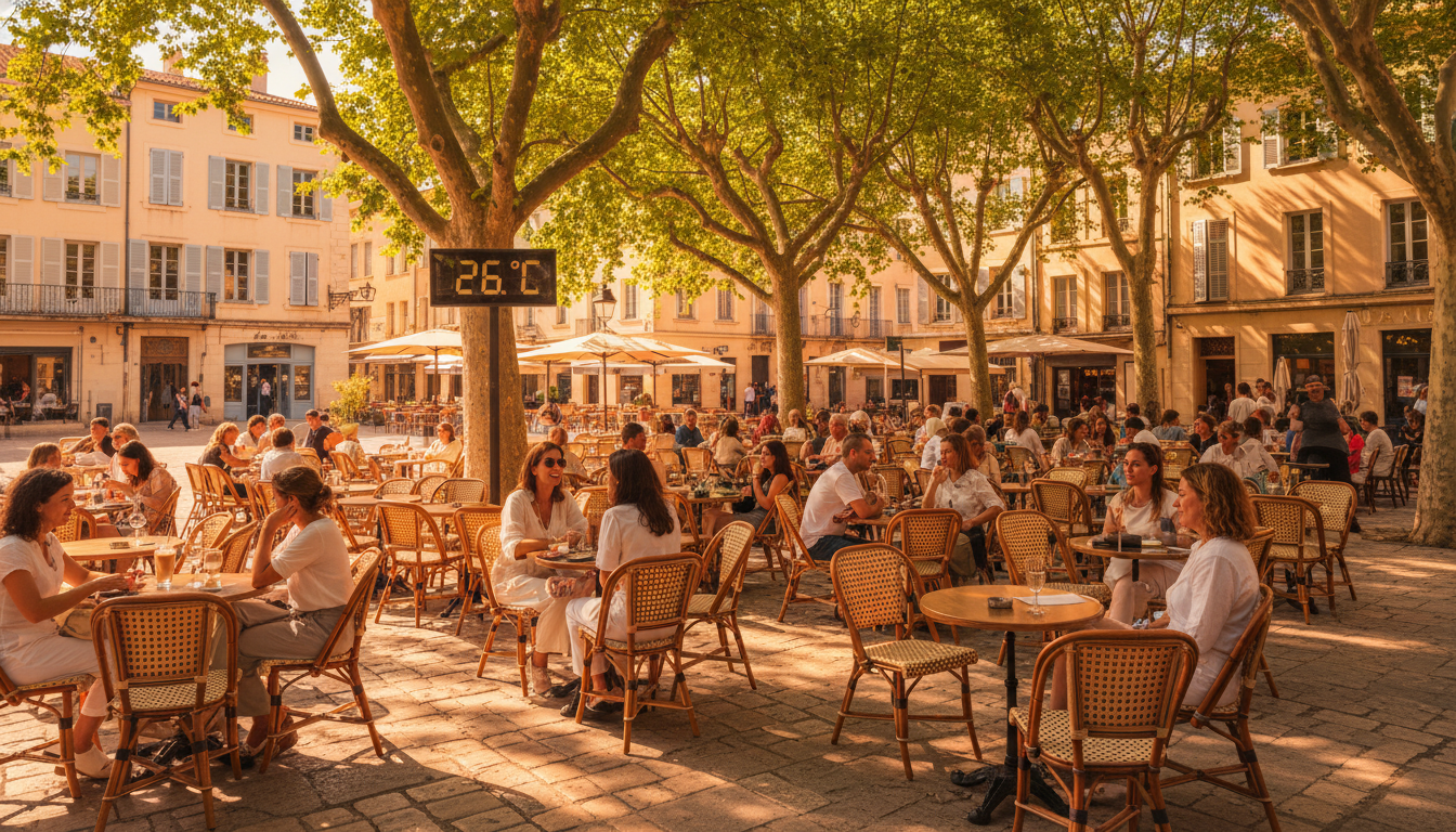 Terrasse ensoleillée avec 26°C dans le sud de la France