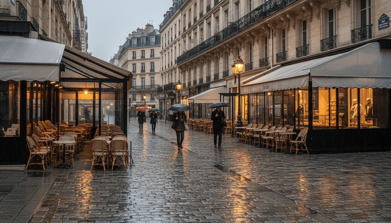 Rues françaises sous la pluie un dimanche de printemps