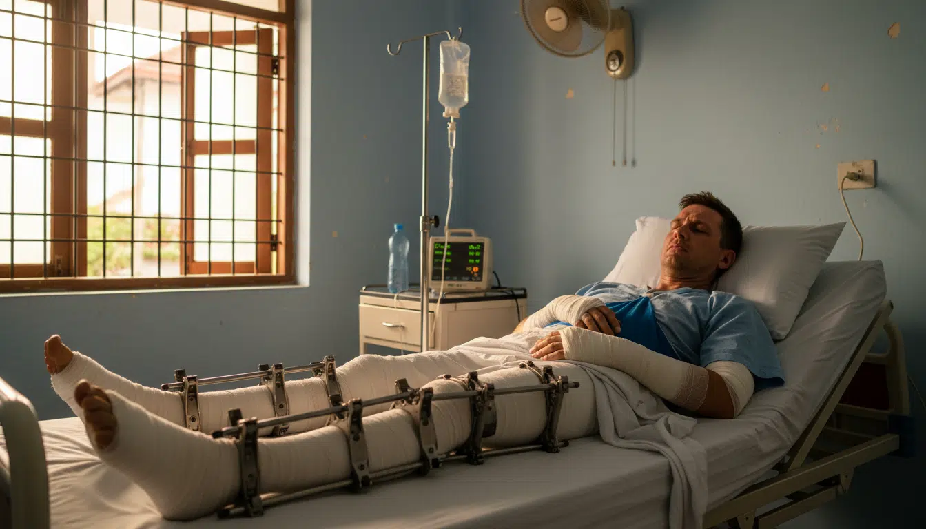 Touriste blessé dans un lit d'hôpital au Sri Lanka