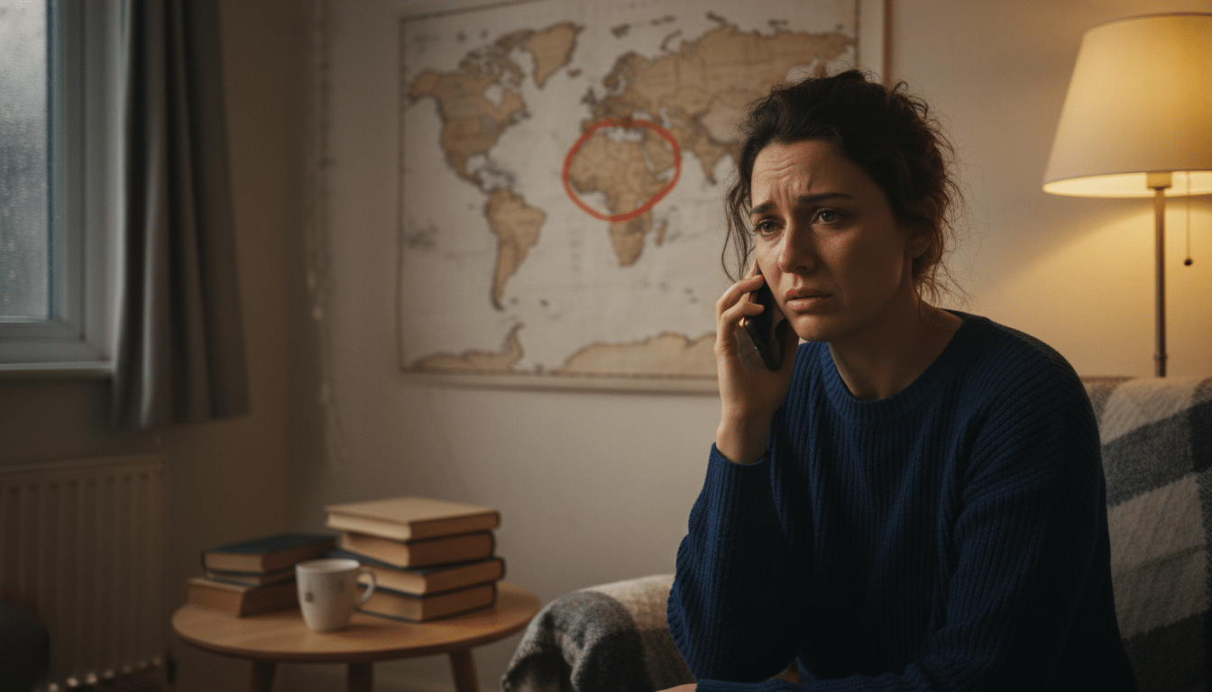 Femme inquiète au téléphone apprenant l'accident de son compagnon