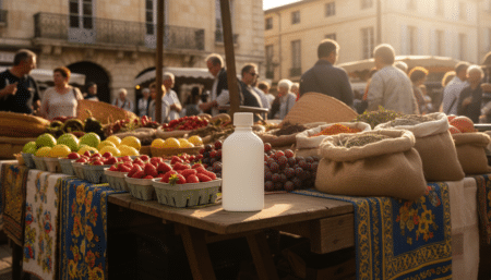 Flacon d'insecticide illégal vendu sur un marché en France