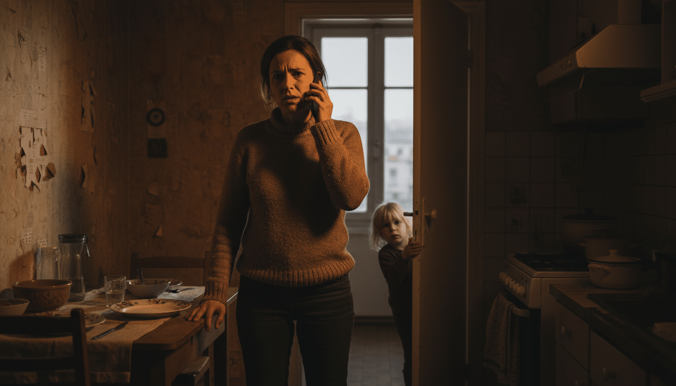 Femme inquiète dans son appartement après une intoxication domestique