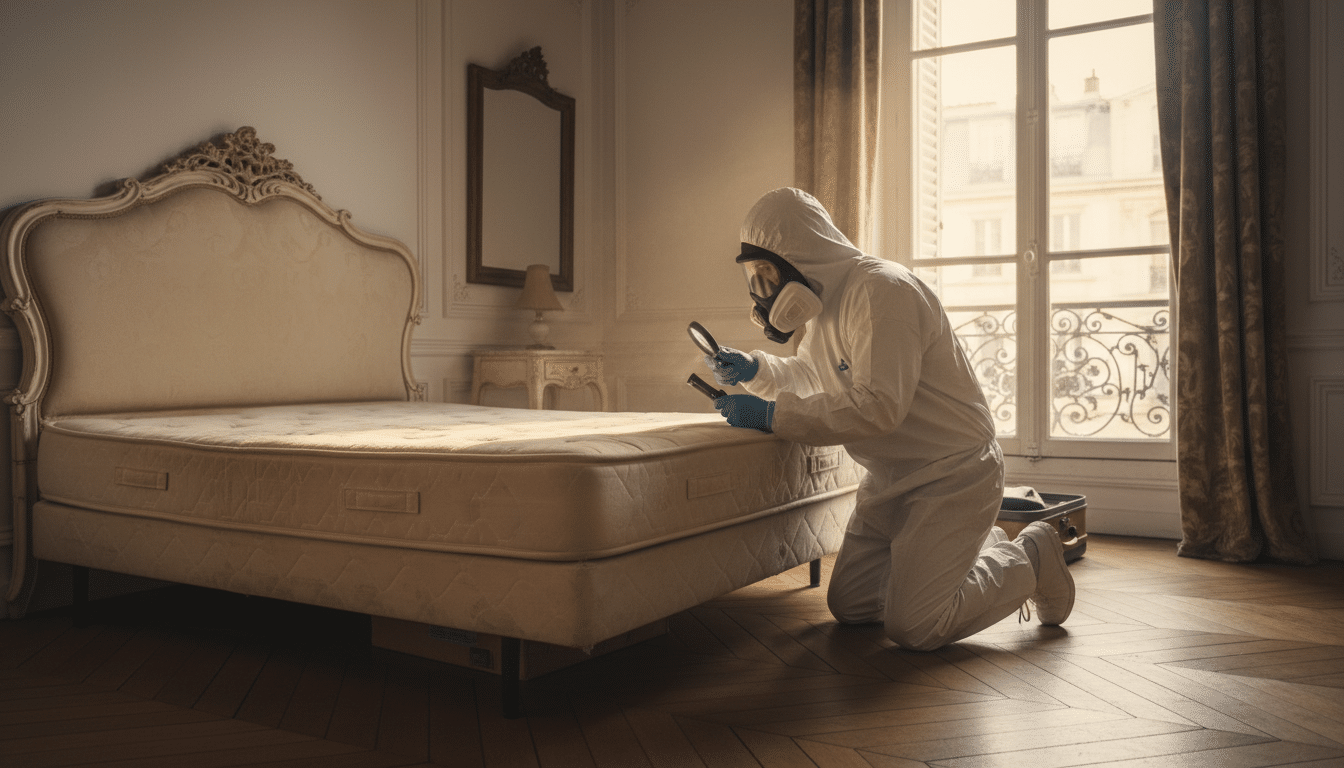 Professionnel certifié inspectant un matelas contre les punaises de lit
