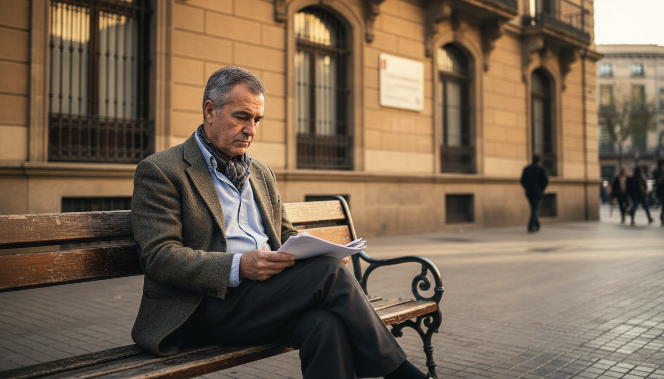 Homme inquiet devant un bureau de sécurité sociale