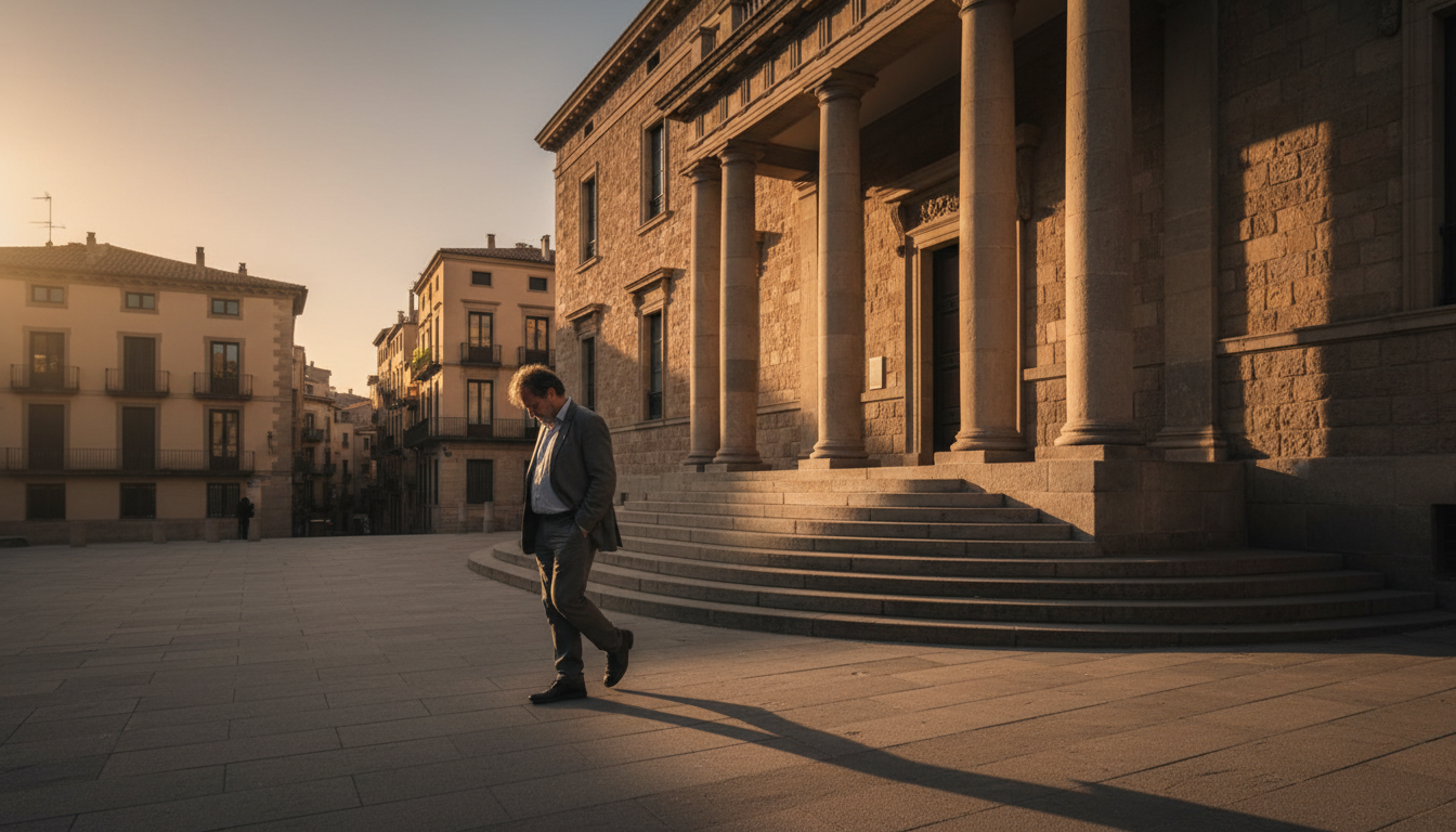 Homme quittant un tribunal espagnol en Catalogne