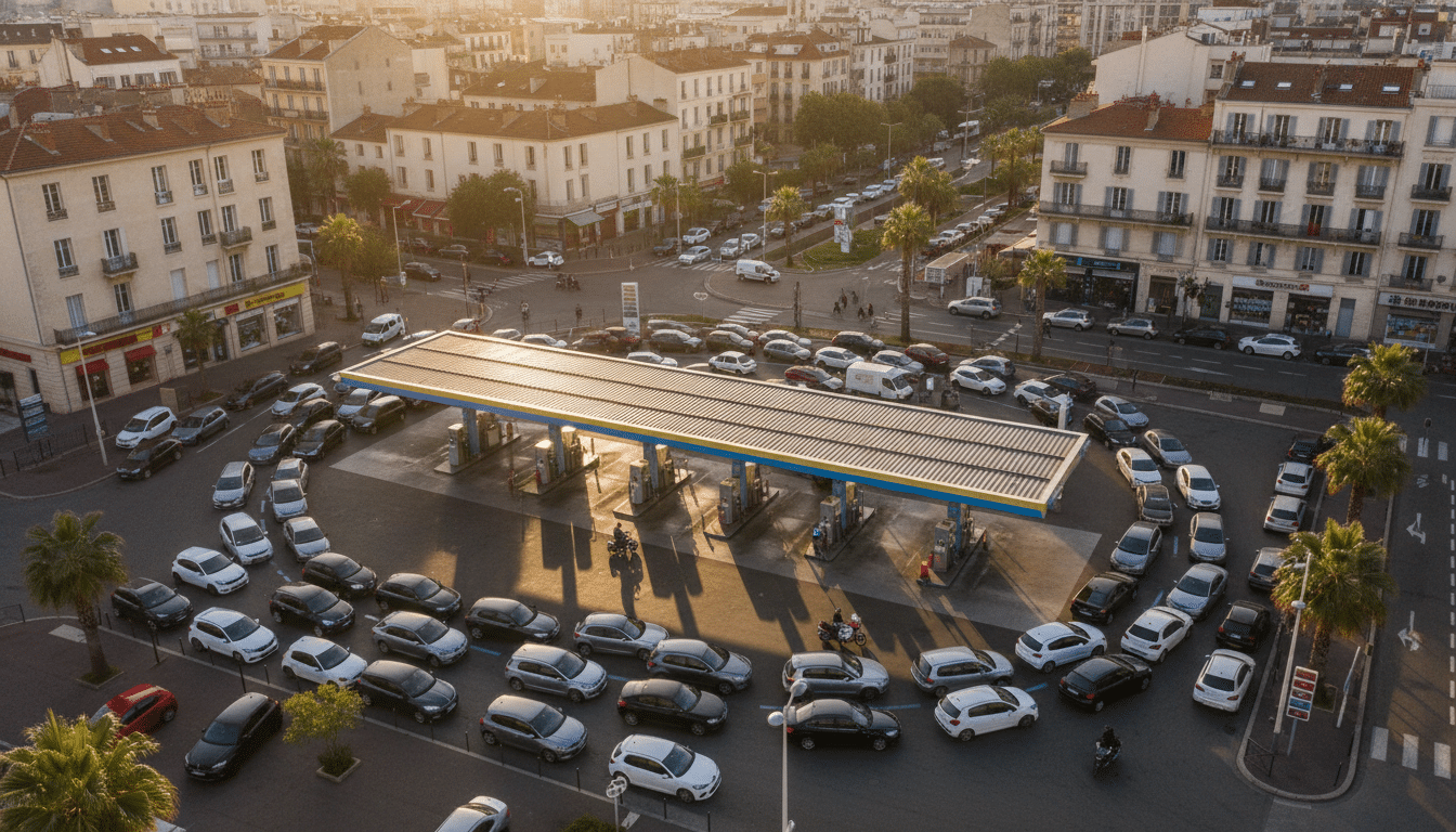 File de voitures devant une station-service en France